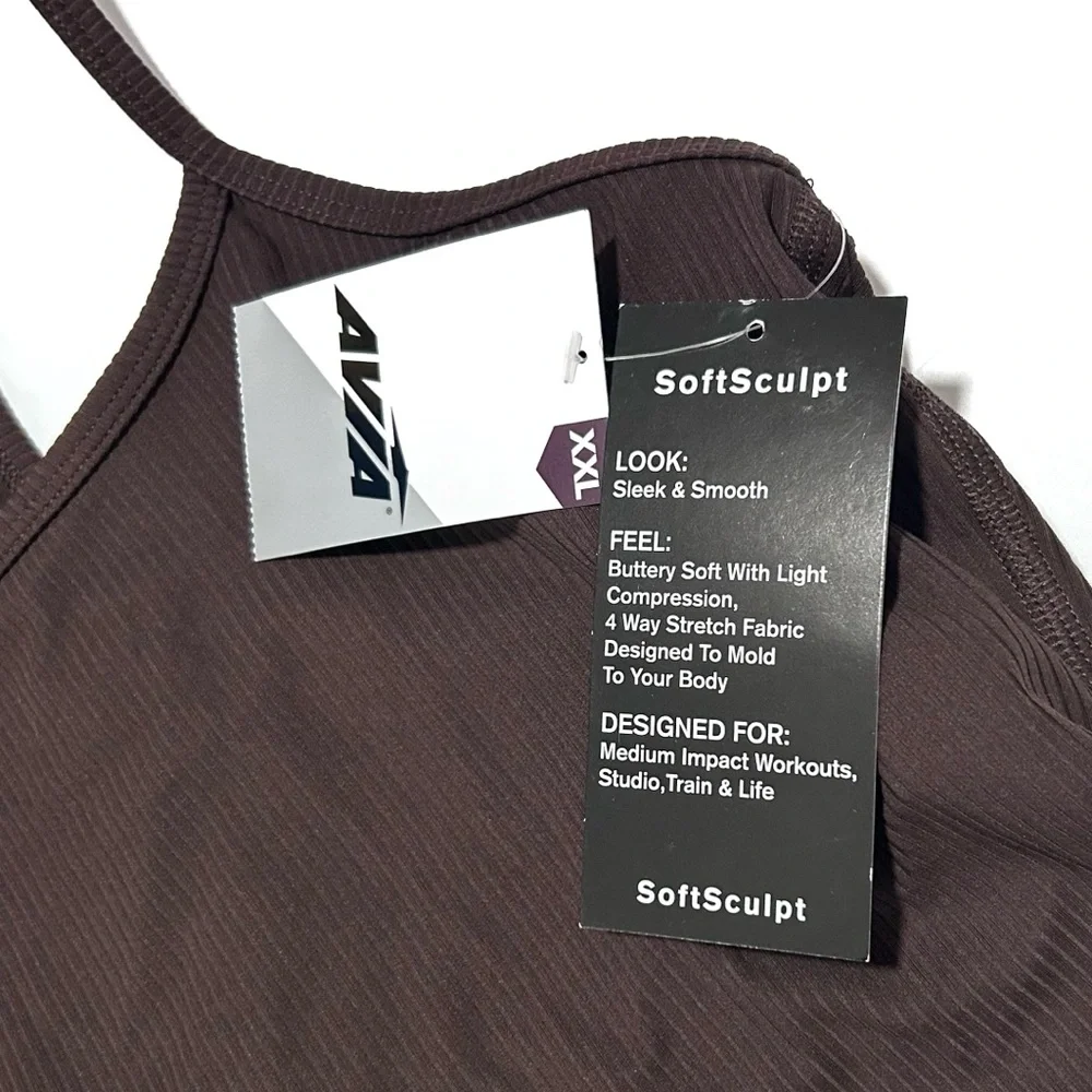 NWT Avia Softsculpt Sports Bra Brown Women’s XXL Longline Crop Tank Spaghetti